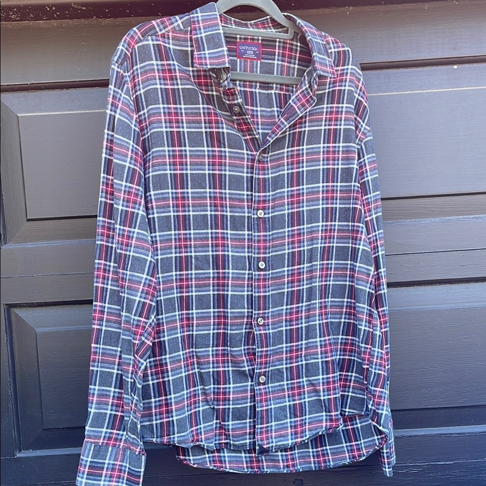 UNTUCKit Men's Plaid Shirt - Red, Blue, and White